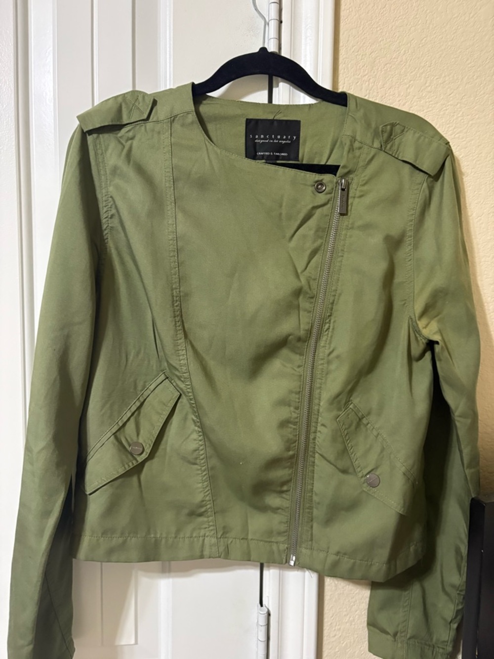 Sanctuary Olive Green Asymmetric Zip Utility Jacket